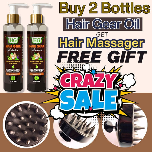 Buy 2 Hair Gear Hair Oil Bottles and Get 25% Discount and One Silicone Hair Massager As Free Gift