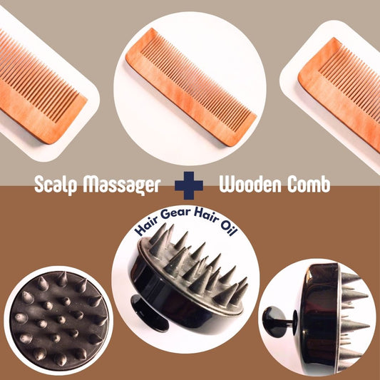 Combo Deal: Silicon Scalp Massager and Wooden Comb